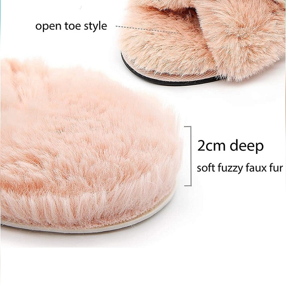 Tan/Peachy Fluffy Cross Band Slippers - Picture 6 of 7